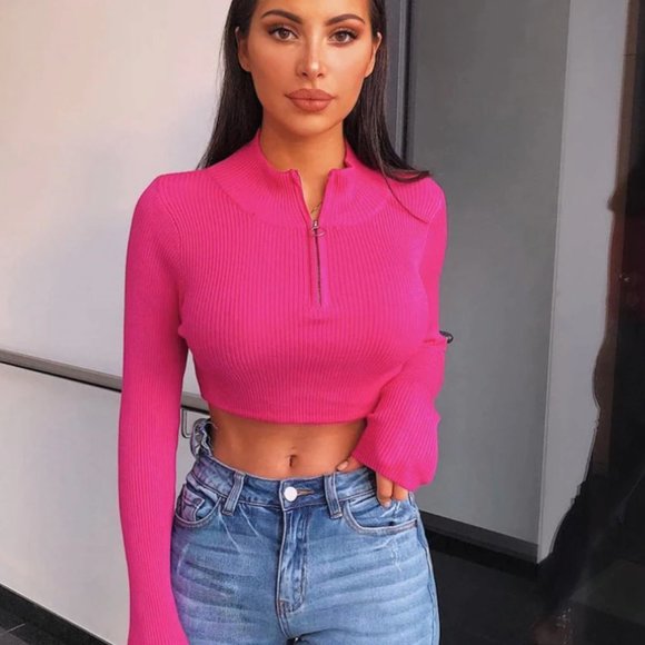 Jackets & Blazers - LAST Small Hot Pink Knit Lightweight Cropped Jacket Sweater